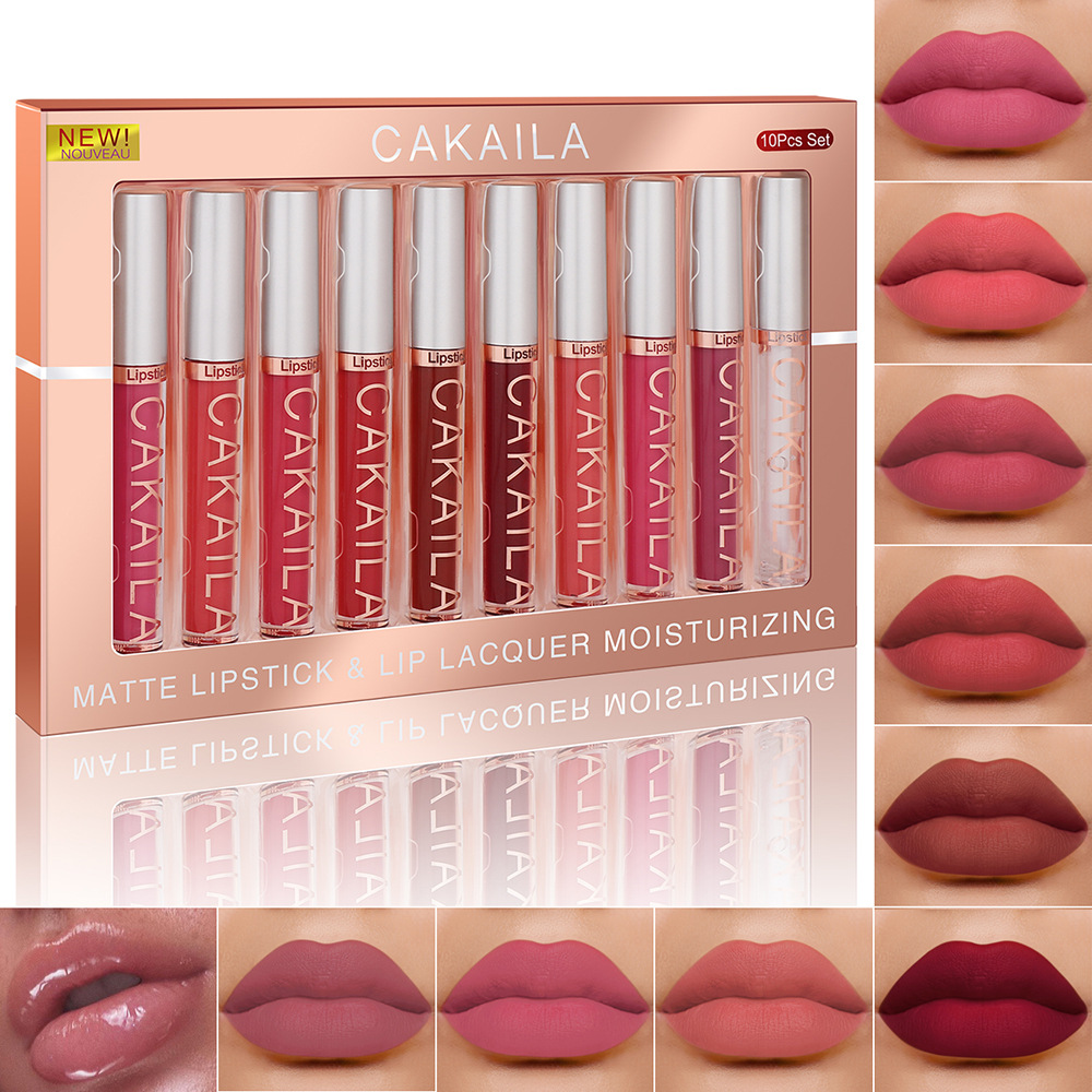 Matte Velvet Lip Tint Long Lasting - Conjunto de 4/10 peças de Gloss